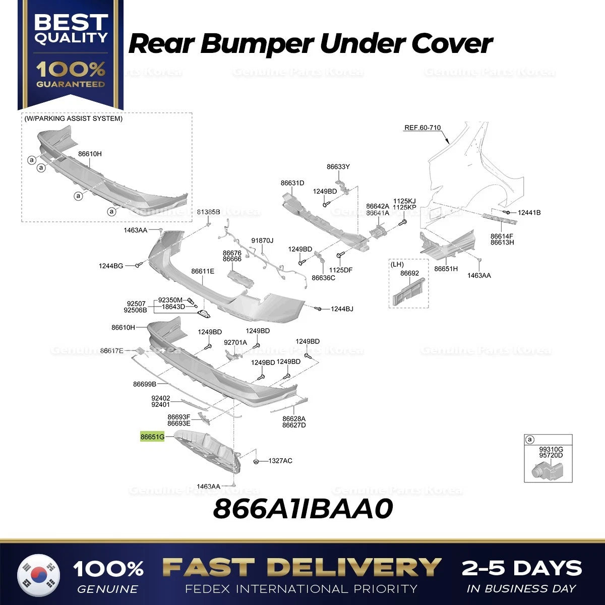 ⭐Genuine⭐ Rear Bumper Under Cover 866A1IBAA0 for Hyundai Elantra N
