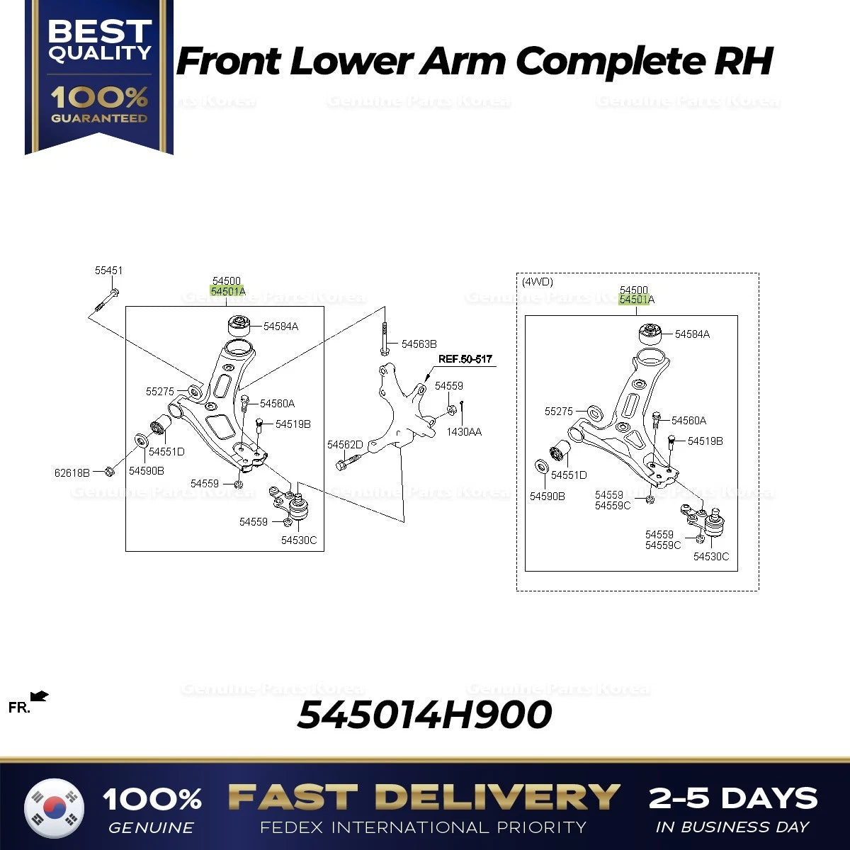 ⭐Genuine⭐ Front Lower Arm Complete RH 545014H900 for Hyundai H1