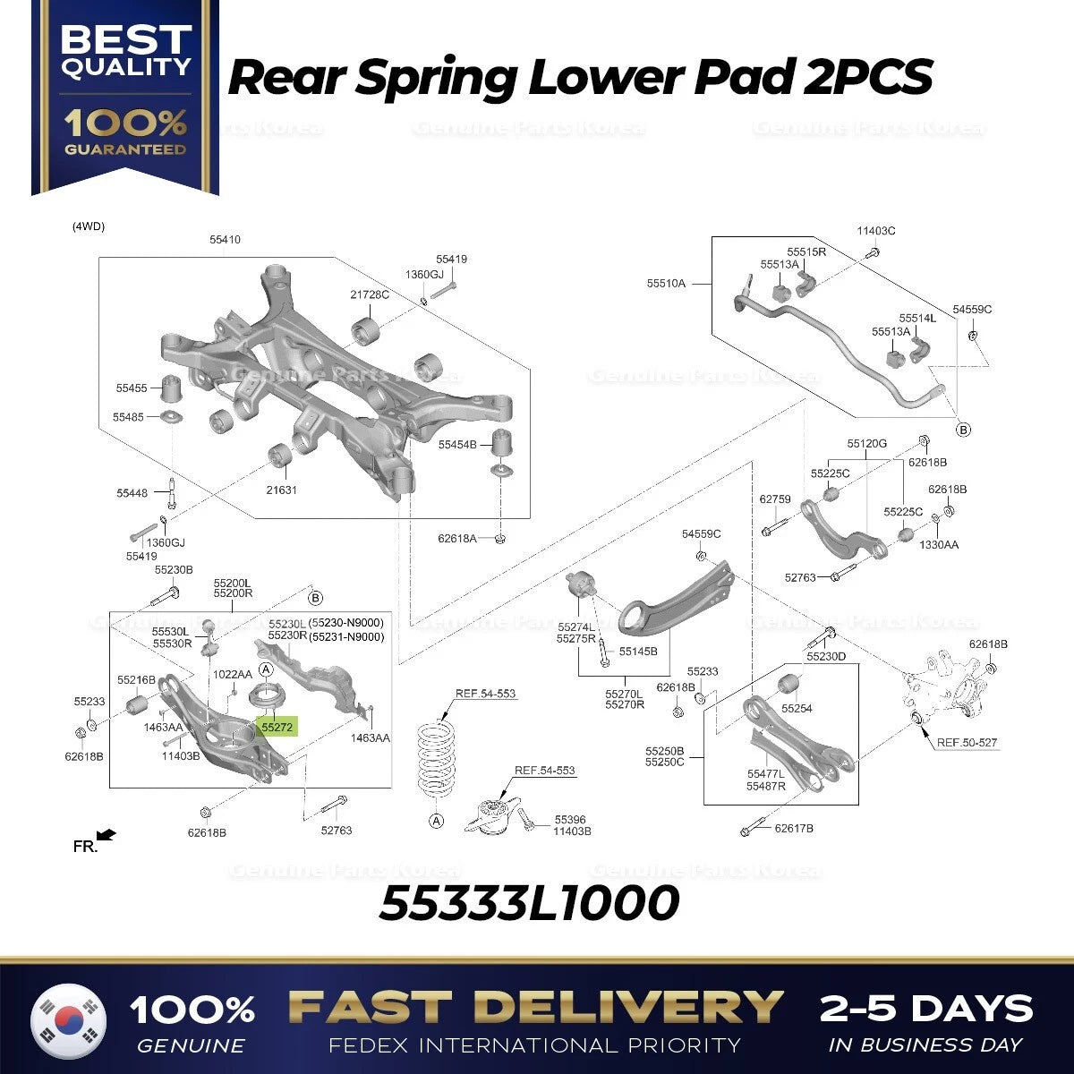⭐Genuine⭐ Rear Spring Lower Pad 2PCS 55333L1000 for Hyundai Sonata Kia Sportage