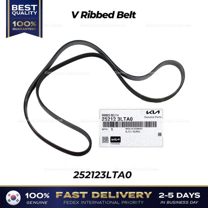 Genuine V Ribbed Belt 252123LTA0 for Hyundai Genesis G70 Kia Stinger