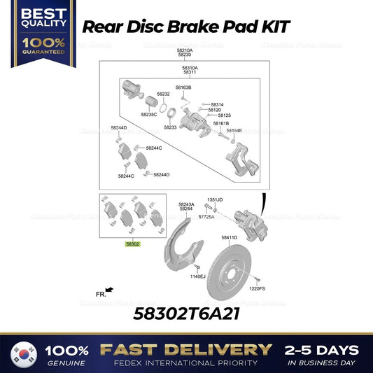 ⭐Genuine⭐ Rear Disc Brake Pad KIT 58302T6A21 for Hyundai Genesis GV80