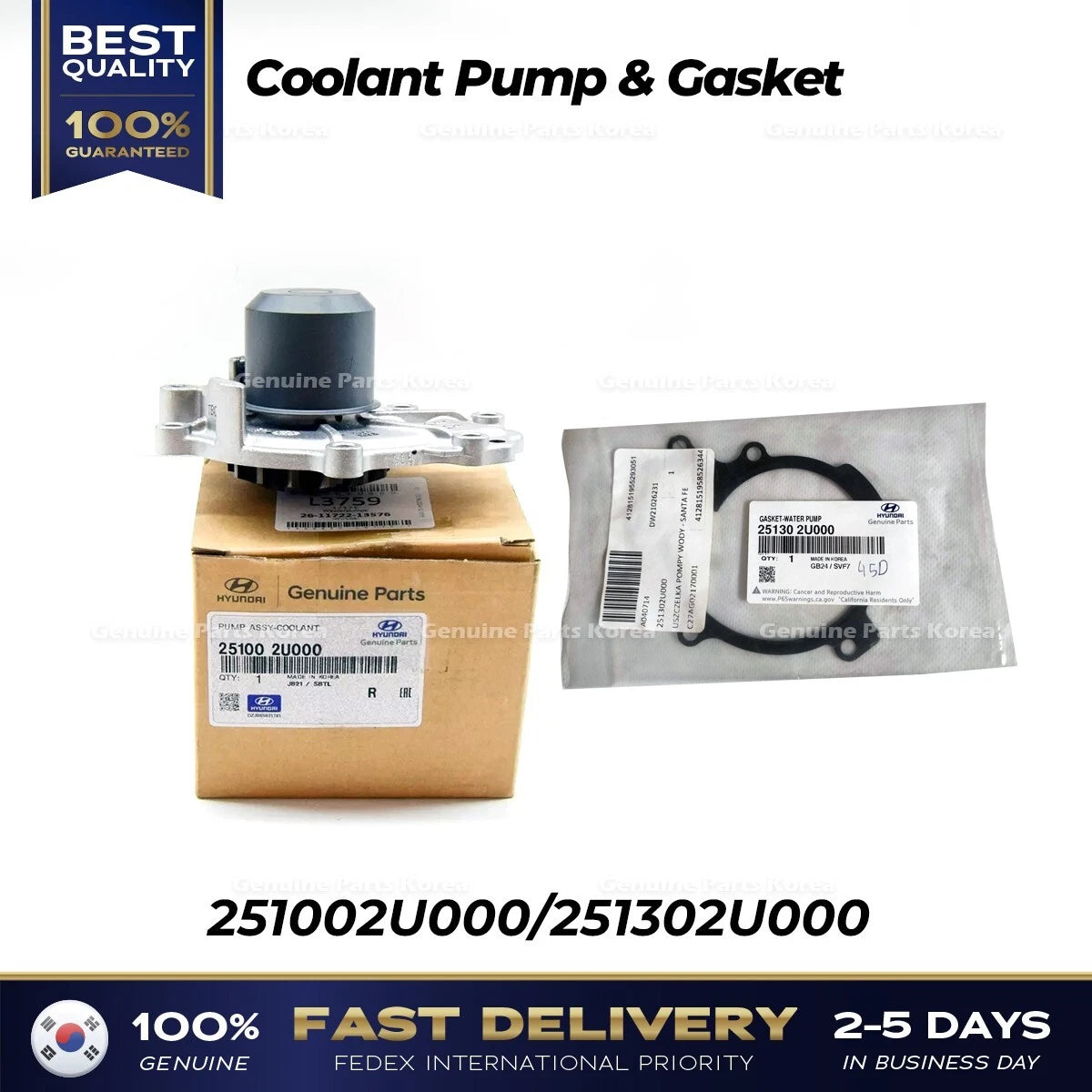 ⭐Genuine⭐ Coolant Pump & Gasket 251002U000 for Hyundai Tucson Kia Sportage