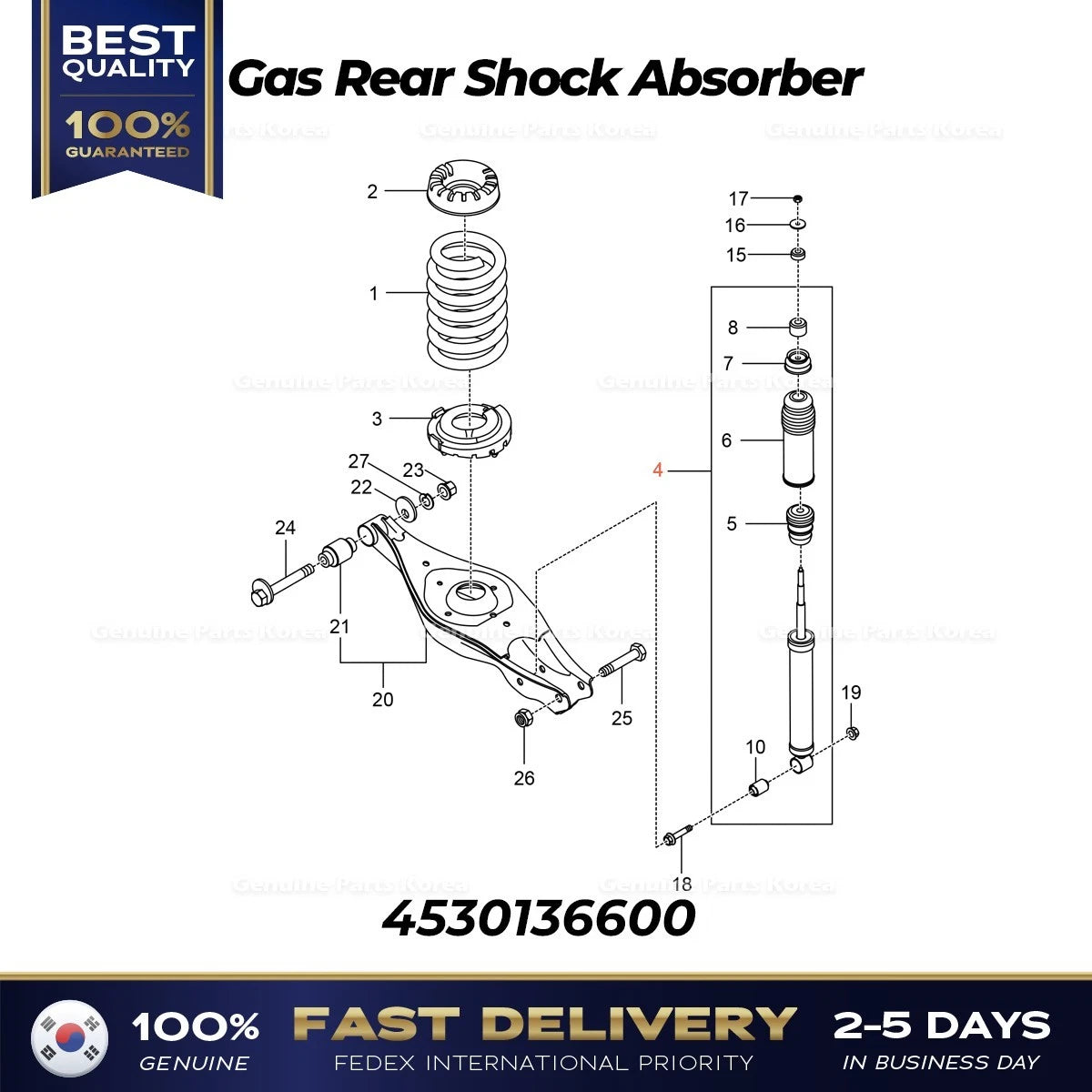 Genuine Gas Rear Shock Absorber 4530136600 for Ssangyong Rexton G4