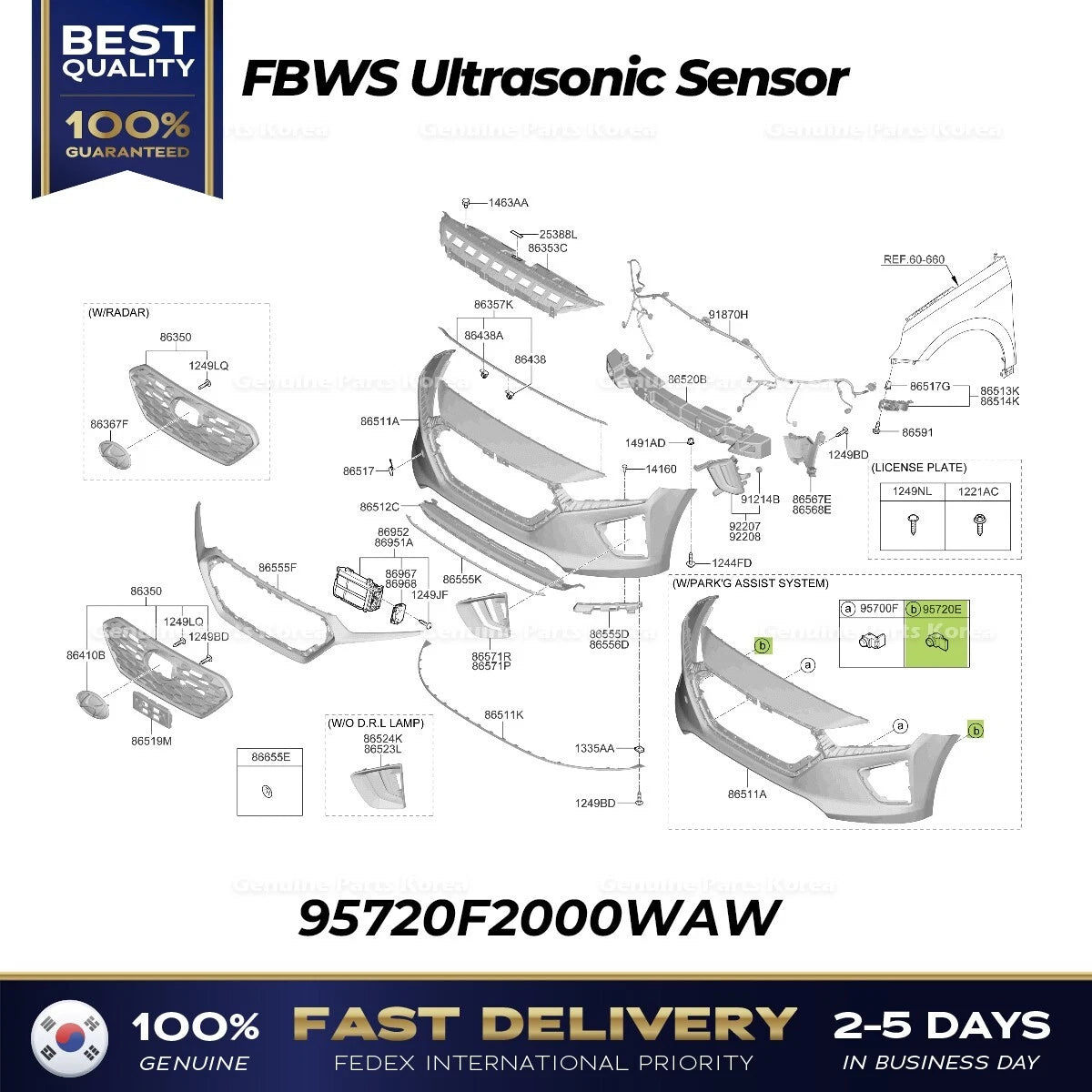 ⭐Genuine⭐ FBWS Ultrasonic Sensor 95720F2000WAW for Hyundai Ioniq