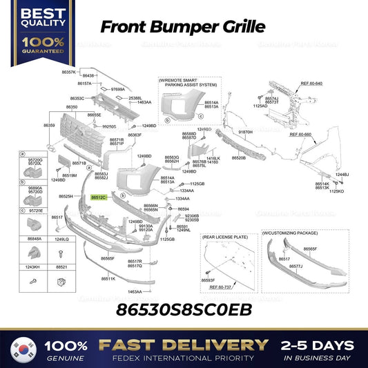 ⭐Genuine⭐ Front Bumper Grille 86530S8SC0EB for Hyundai Palisade LX2
