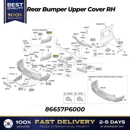 Genuine Rear Bumper Upper Cover RH 86657P6000 for Hyundai Santa Fe Hybrid