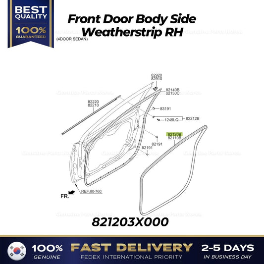 ⭐Genuine⭐ Front Door Body Side Weatherstrip RH 821203X000 for Hyundai Elantra
