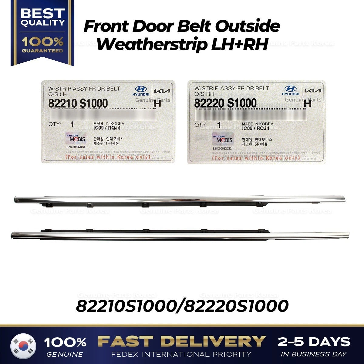 ⭐Genuine⭐ Front Door Belt Outside Weatherstrip LH RH 82210S1000 82220S1000