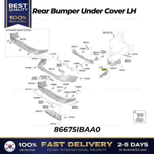 ⭐Genuine⭐ Rear Bumper Under Cover LH 86675IBAA0 for Hyundai Elantra N