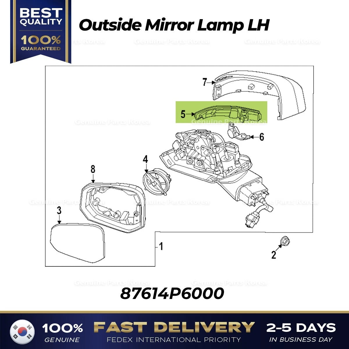 ⭐Genuine⭐ Outside Mirror Lamp LH 87614P6000 for Hyundai Santa Fe MX5