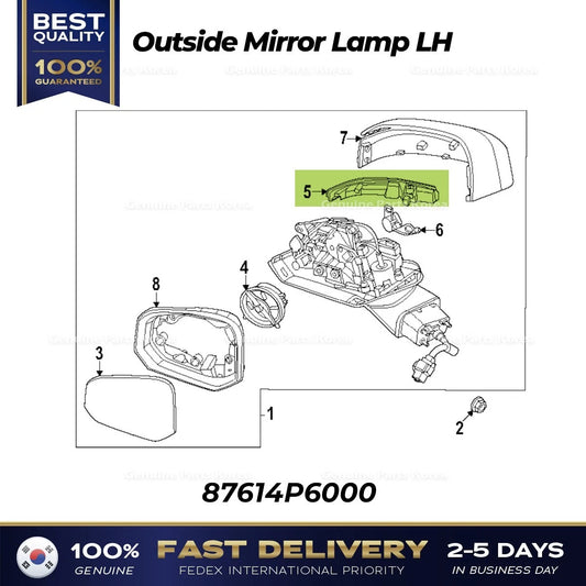 ⭐Genuine⭐ Outside Mirror Lamp LH 87614P6000 for Hyundai Santa Fe MX5