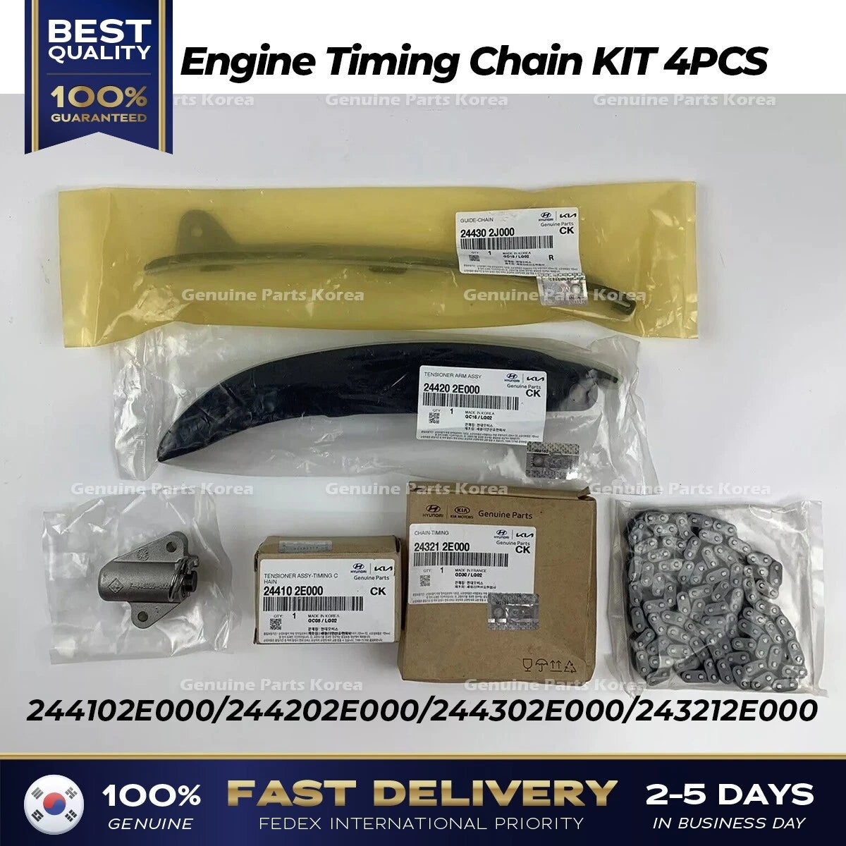 ⭐Genuine⭐ Engine Timing Chain KIT 4PCS for Hyundai Elantra Kia Soul Forte