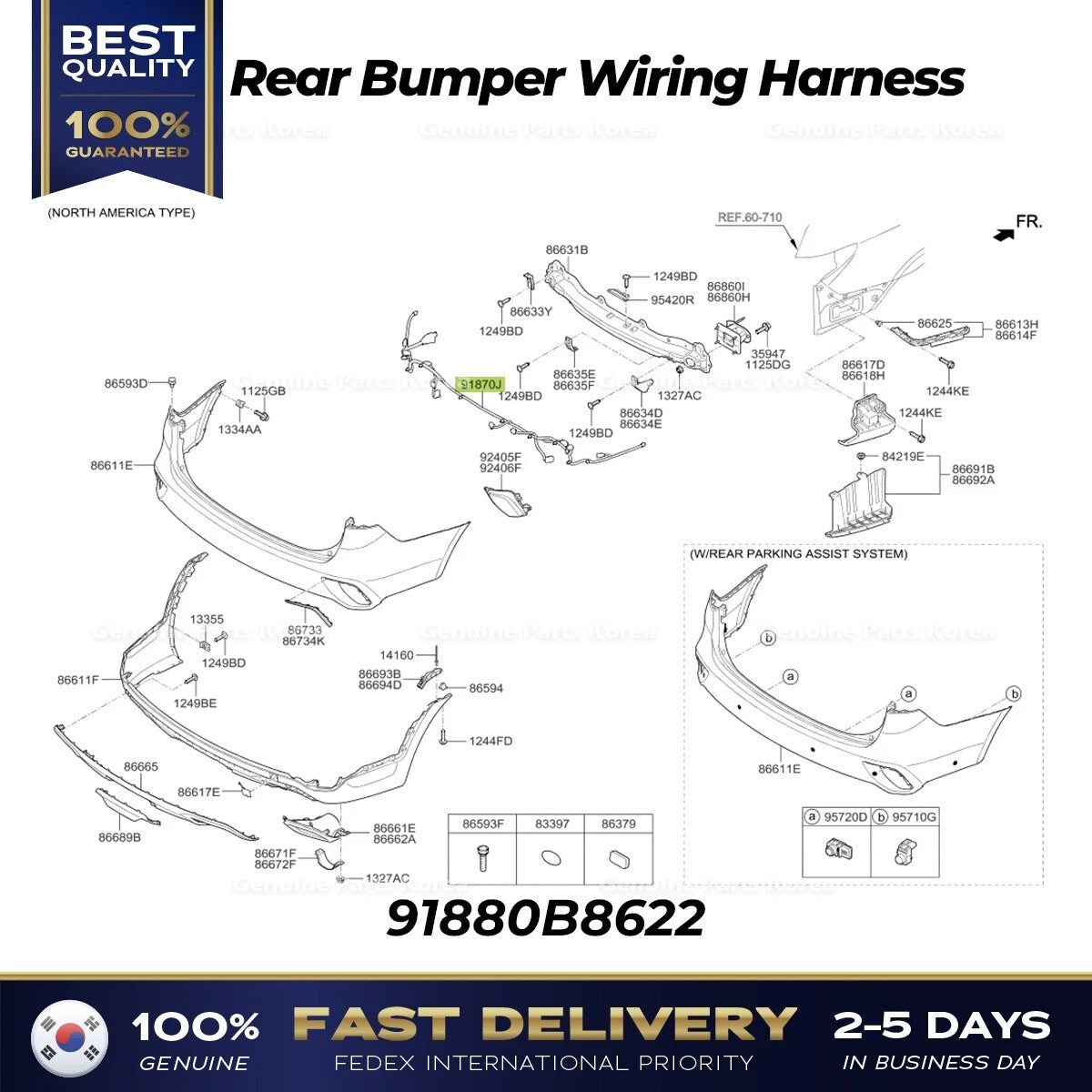 ⭐Genuine⭐ Rear Bumper Wiring Harness 91880B8622 for Hyundai Santa Fe