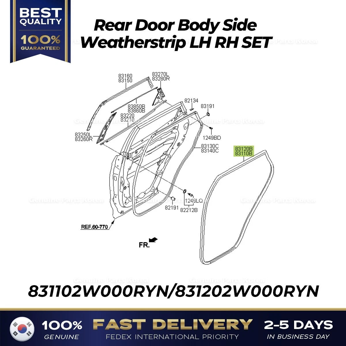 ⭐Genuine⭐ Rear Door Body Side Weatherstrip LH RH SET for Hyundai Santa Fe