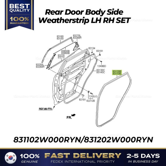 ⭐Genuine⭐ Rear Door Body Side Weatherstrip LH RH SET for Hyundai Santa Fe