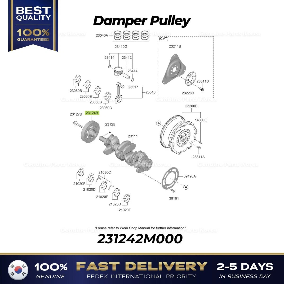 ⭐Genuine⭐ Damper Pulley 231242M000 for Hyundai Accent Venue Kia Rio