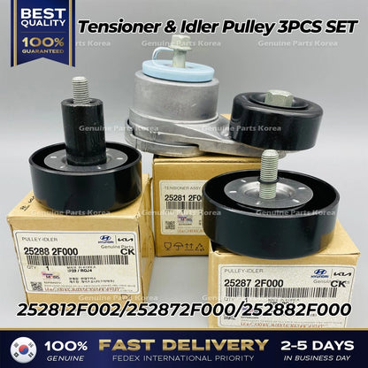 Genuine Tensioner & Idler Pulley 3PCS SET for Hyundai Tuscon Kia Sportage