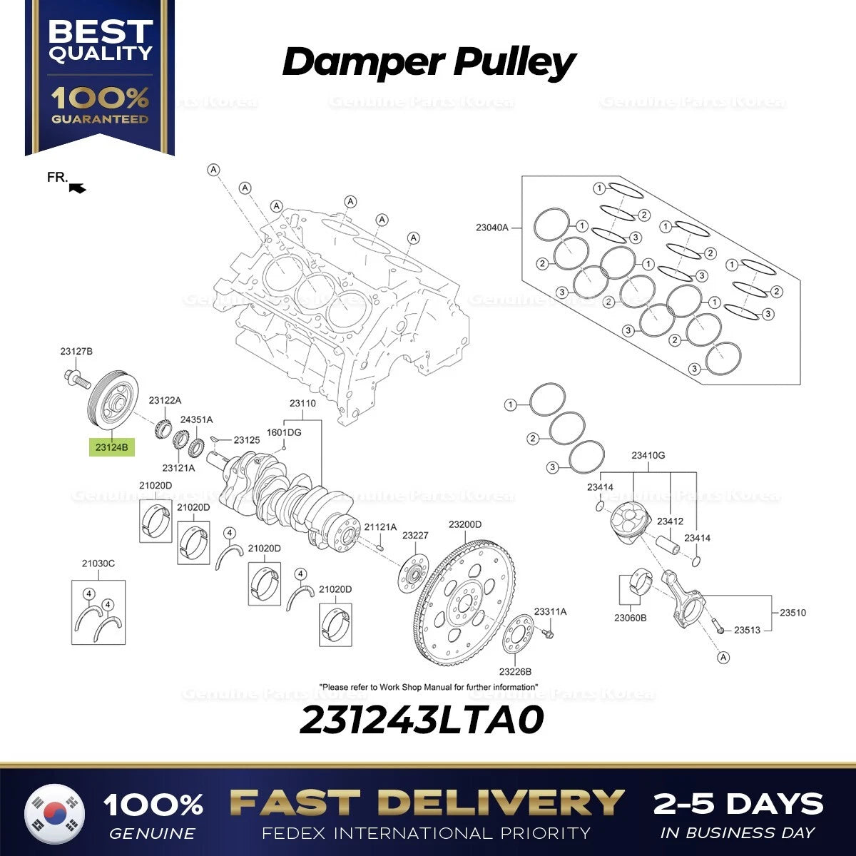 ⭐Genuine⭐ Damper Pulley 231243LTA0 for Hyundai Genesis G70 Kia Stinger