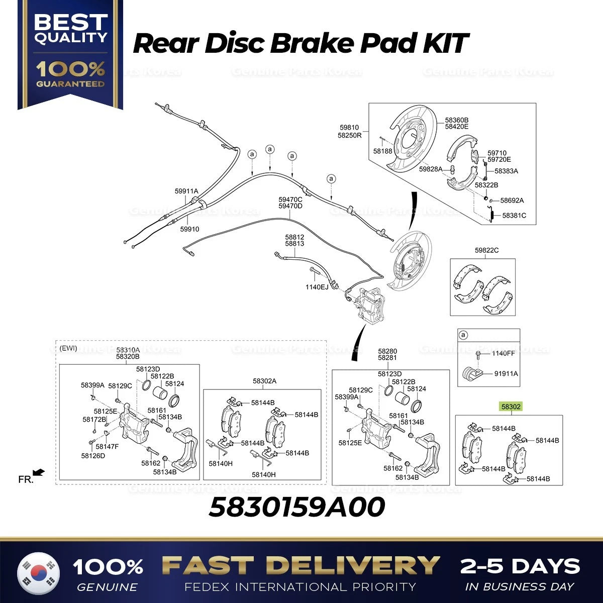 ⭐Genuine⭐ Rear Disc Brake Pad KIT 5830159A00 for Hyundai H350