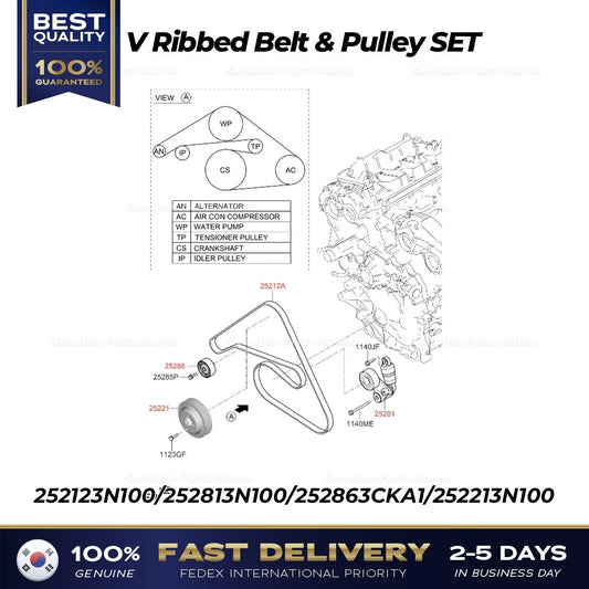 ⭐Genuine⭐ V Ribbed Belt & Pulley SET for Hyundai Genesis G80 G90