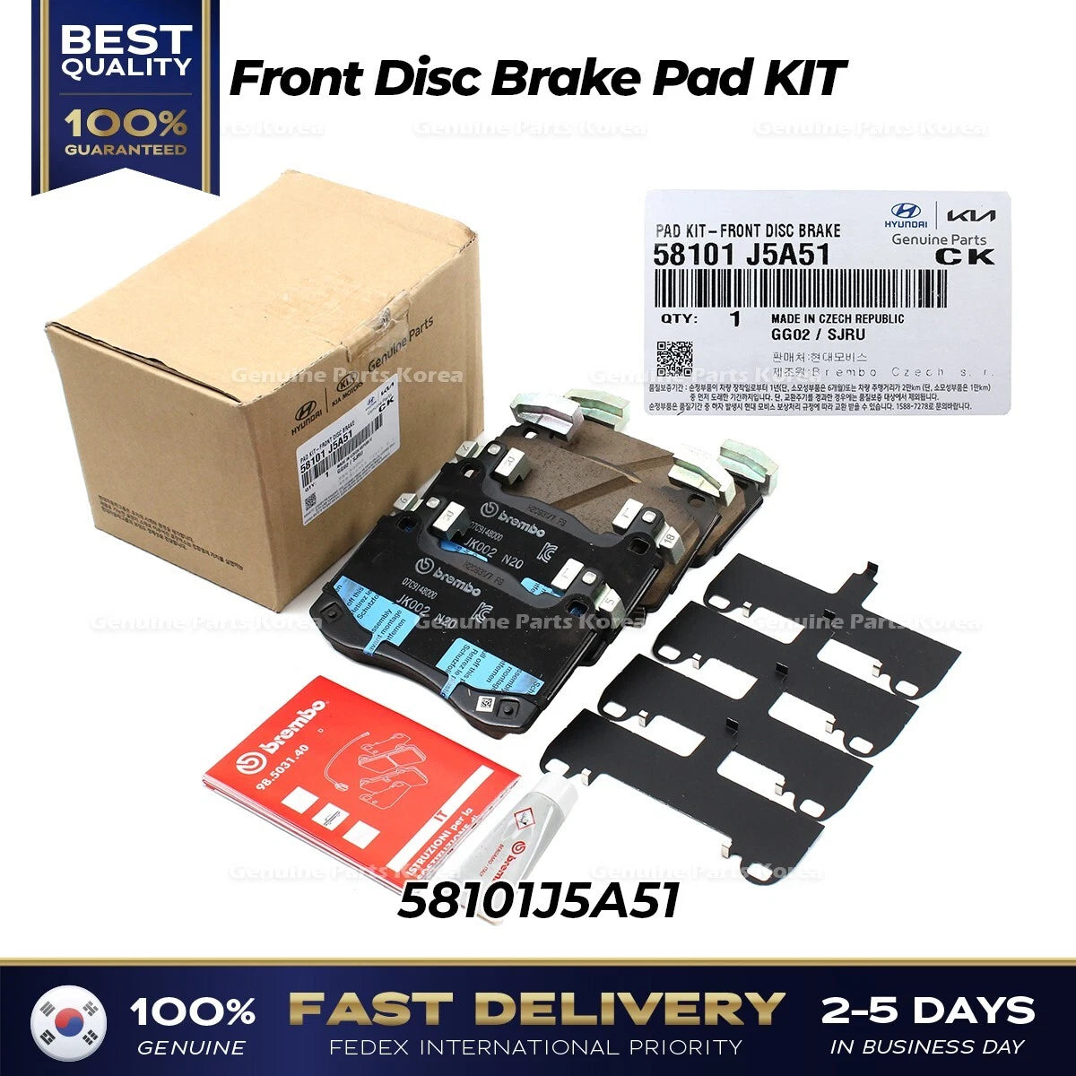 ⭐Genuine⭐ Front Disc Brake Pad KIT 58101J5A51 for Hyundai Genesis G70 Kia