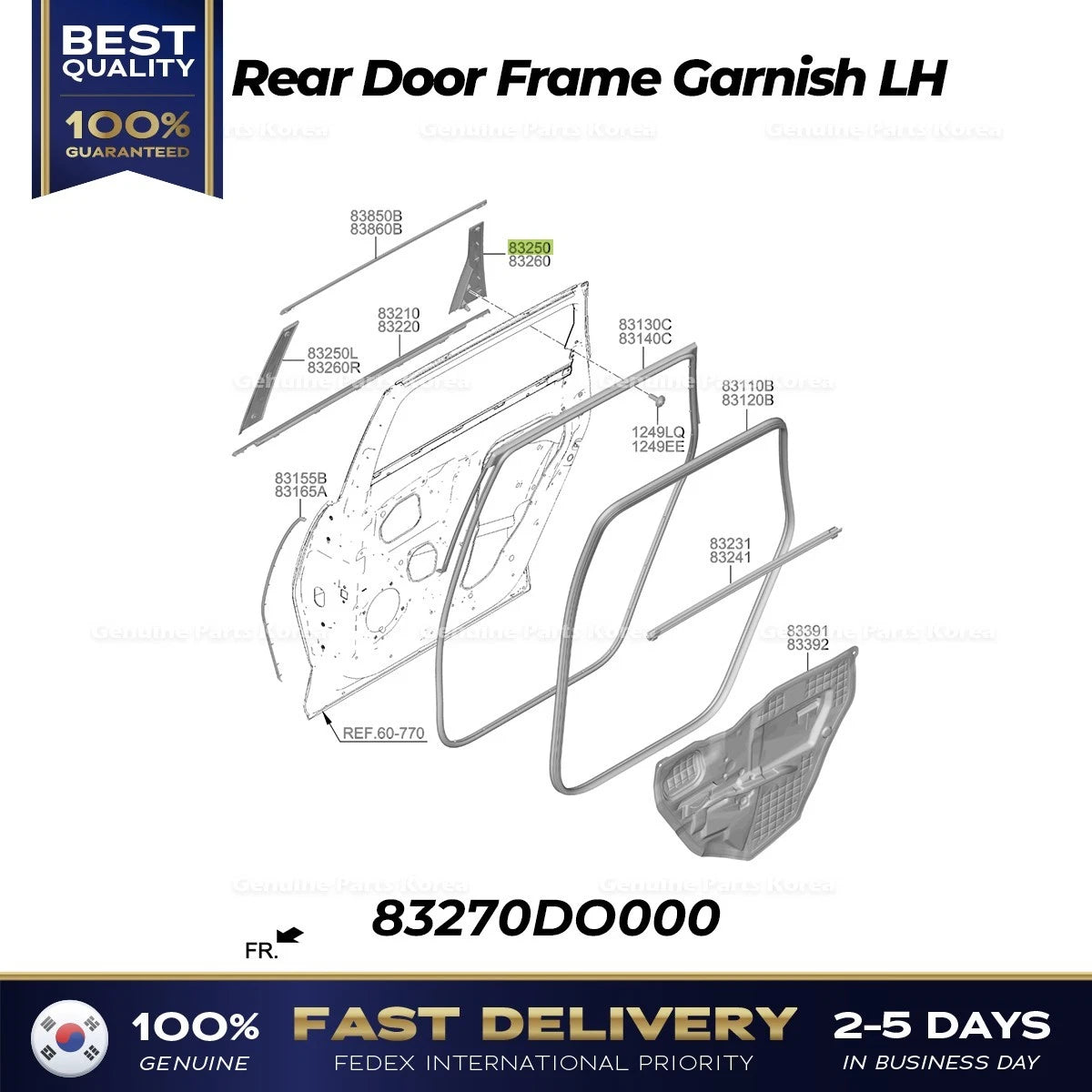 ⭐Genuine⭐ Rear Door Frame Garnish LH 83270DO000 for Kia EV9