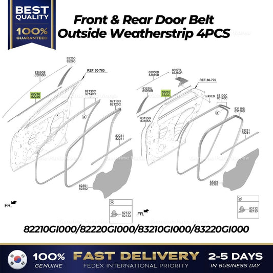 ⭐Genuine⭐ Front & Rear Door Belt Outside Weatherstrip 4PCSfor Hyundai Ioniq 5