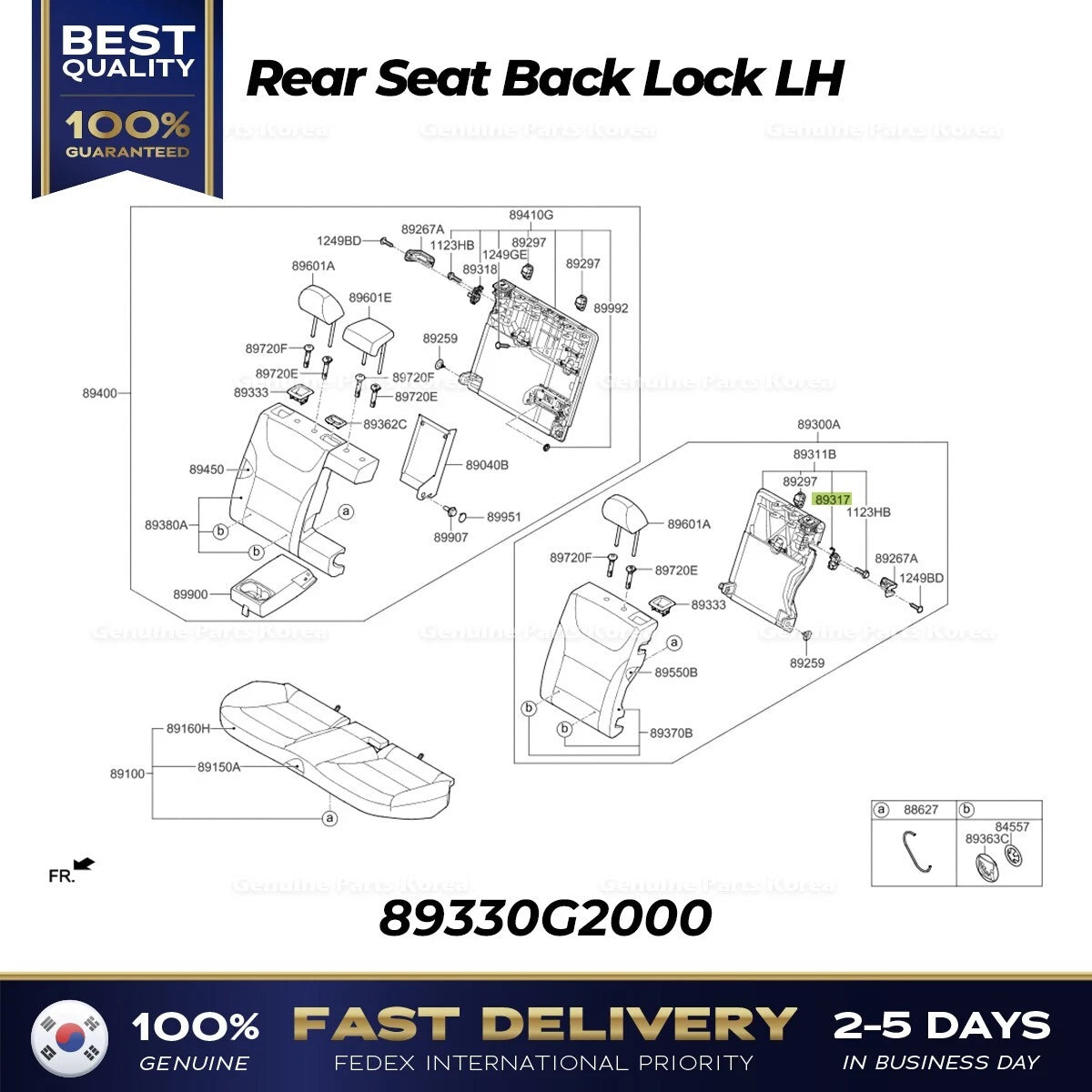 ⭐Genuine⭐ Rear Seat Back Lock LH 89330G2000 for Hyundai Ioniq