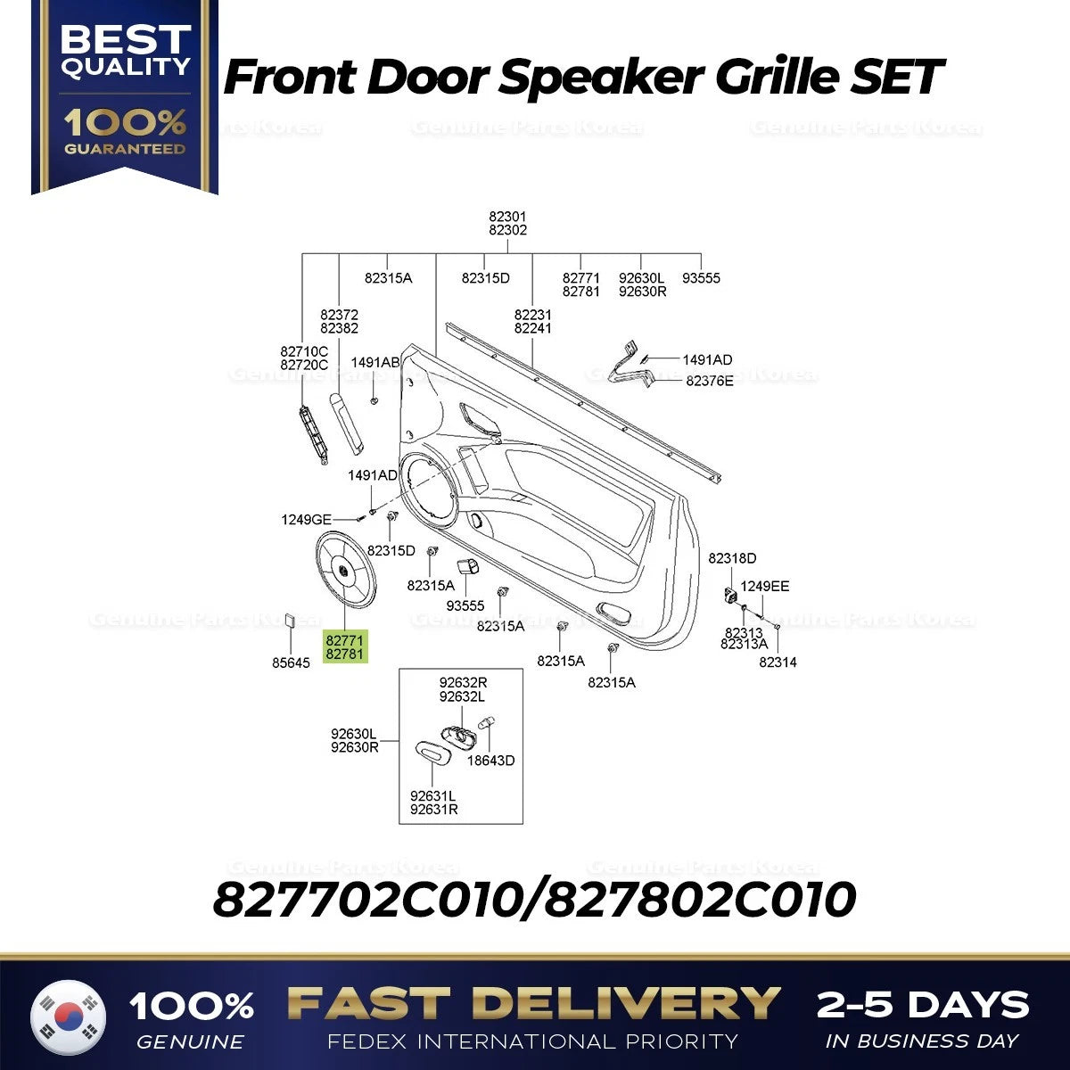 ⭐Genuine⭐ Front Door Speaker Grille SET 827702C010 827802C010 for Tiburon