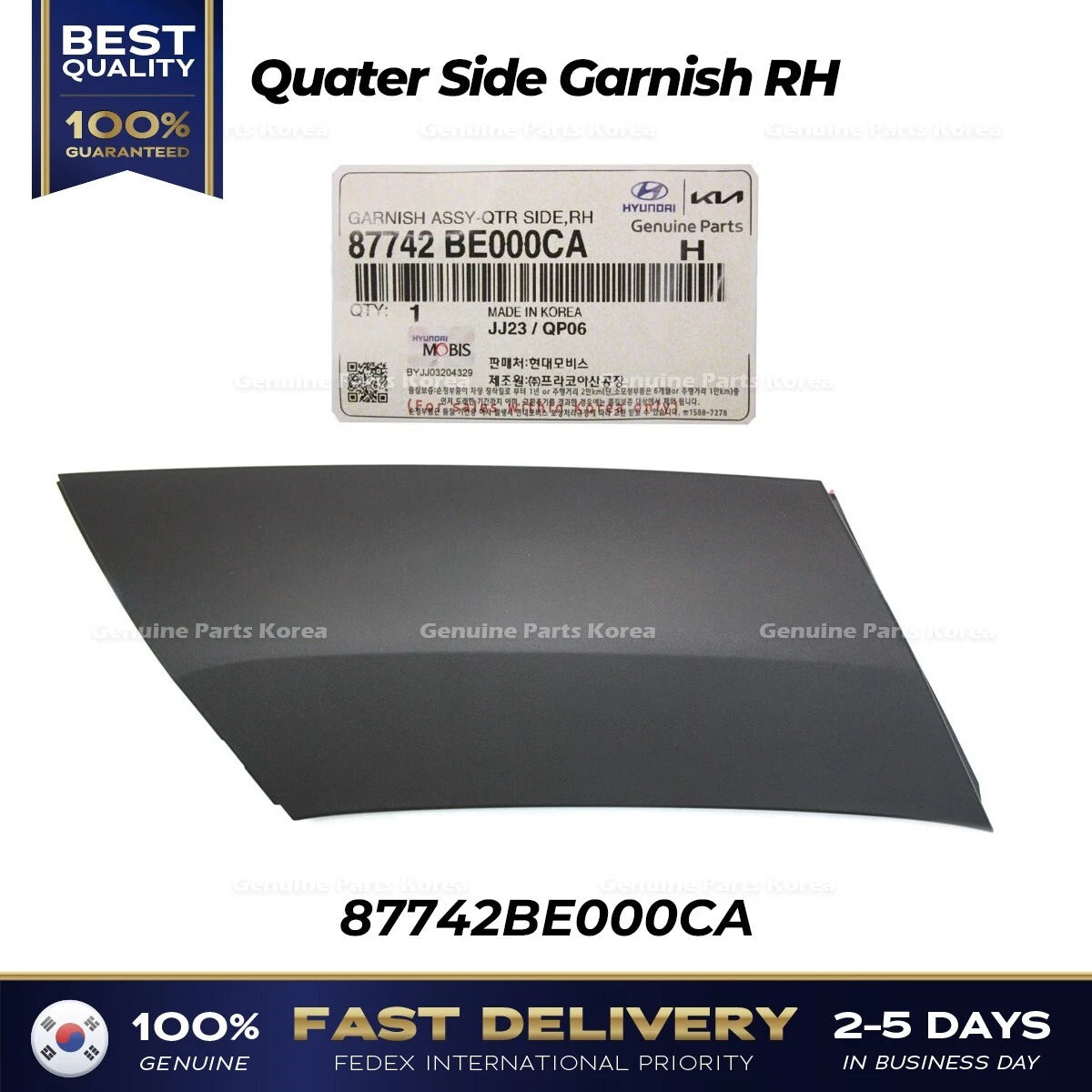 ⭐Genuine⭐ Quater Side Garnish RH 87742BE000CA for Hyundai Kona