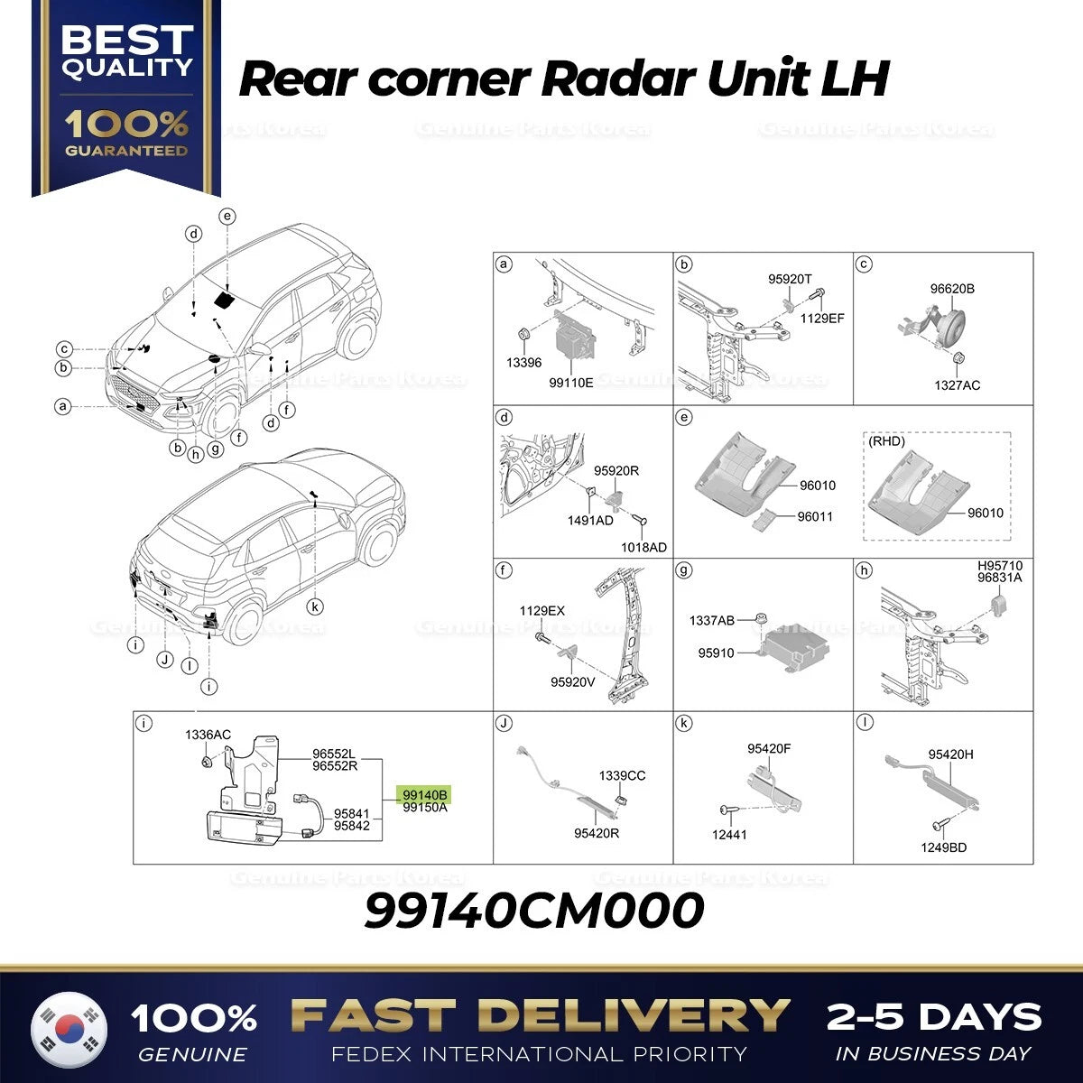 ⭐Genuine⭐ Rear corner Radar Unit LH 99140CM000 for Hyundai Kona Hybrid