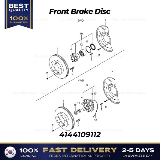⭐Genuine⭐ Front Brake Disc 4144109112 for Ssangyong Korando Sports