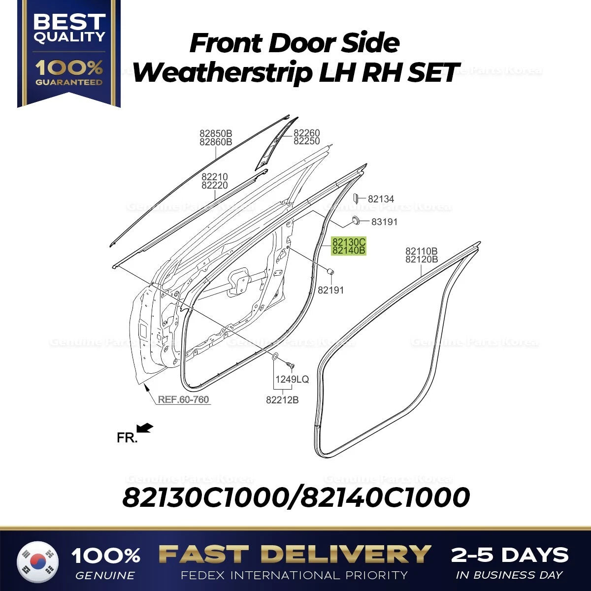⭐Genuine⭐ Front Door Side Weatherstrip LH RH SET for Hyundai Sonata