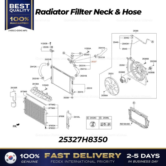 ⭐Genuine⭐ Radiator Fillter Neck & Hose 25327H8350 for Kia Stonic