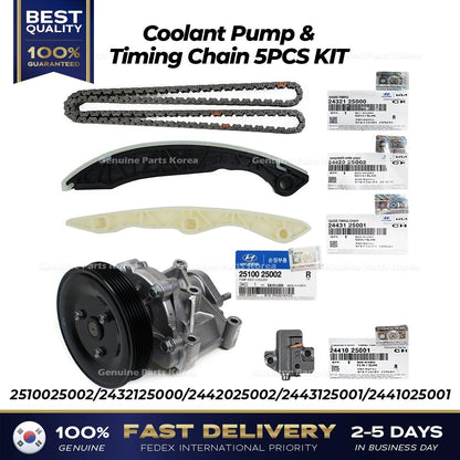 Genuine Coolant Pump & Timing Chain 5PCS KIT 2510025002 for Hyundai Kia