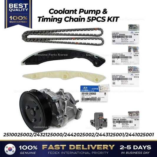 ⭐Genuine⭐ Coolant Pump & Timing Chain 5PCS KIT 2510025002 for Hyundai Kia
