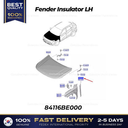 Genuine Fender Insulator LH 84116BE000 for Hyundai Kona Electric