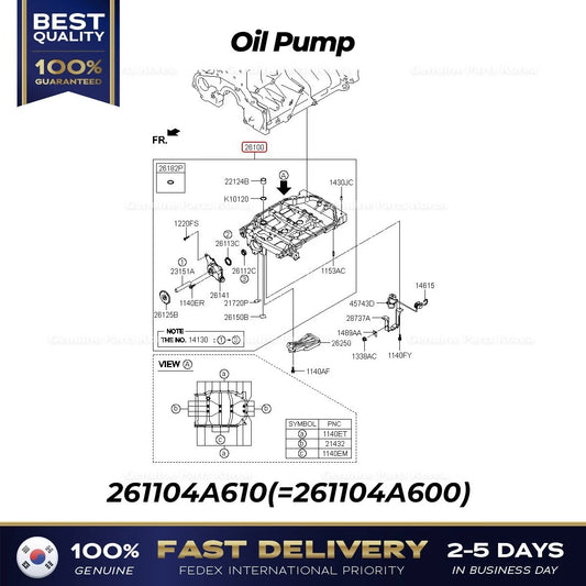 ⭐Genuine⭐ Oil Pump 261104A610 for Hyundai H350 Solati