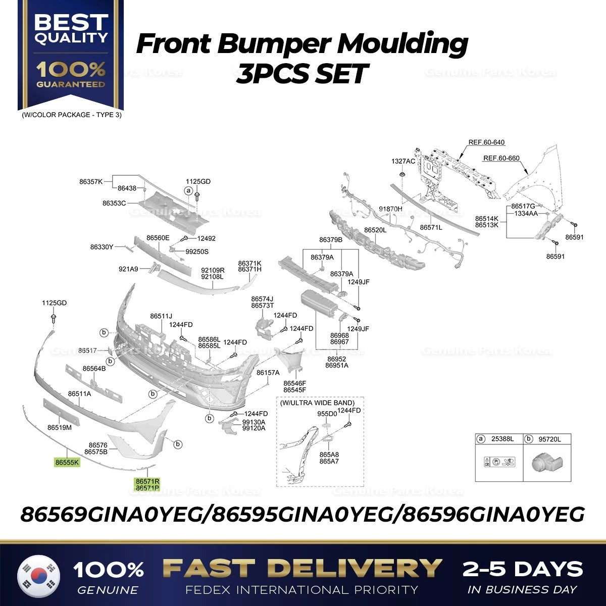 ⭐Genuine⭐ Front Bumper Moulding 3PCS SET for Hyundai Ioniq 5