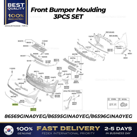 ⭐Genuine⭐ Front Bumper Moulding 3PCS SET for Hyundai Ioniq 5