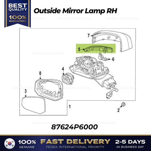 ⭐Genuine⭐ Outside Mirror Lamp RH 87624P6000 for Hyundai Santa Fe MX5