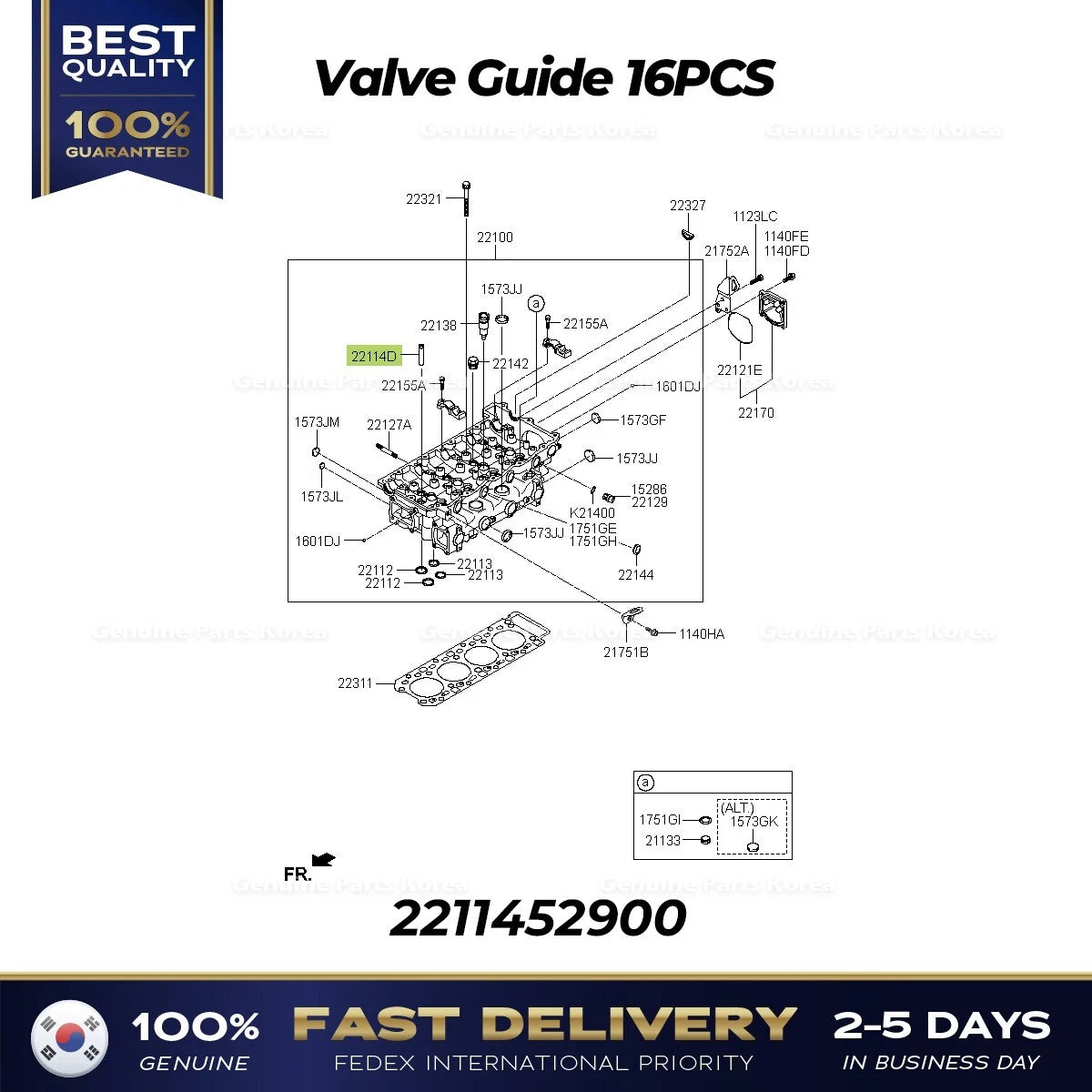 ⭐Genuine⭐ Valve Guide 16PCS 2211452900 for Hyundai E-County