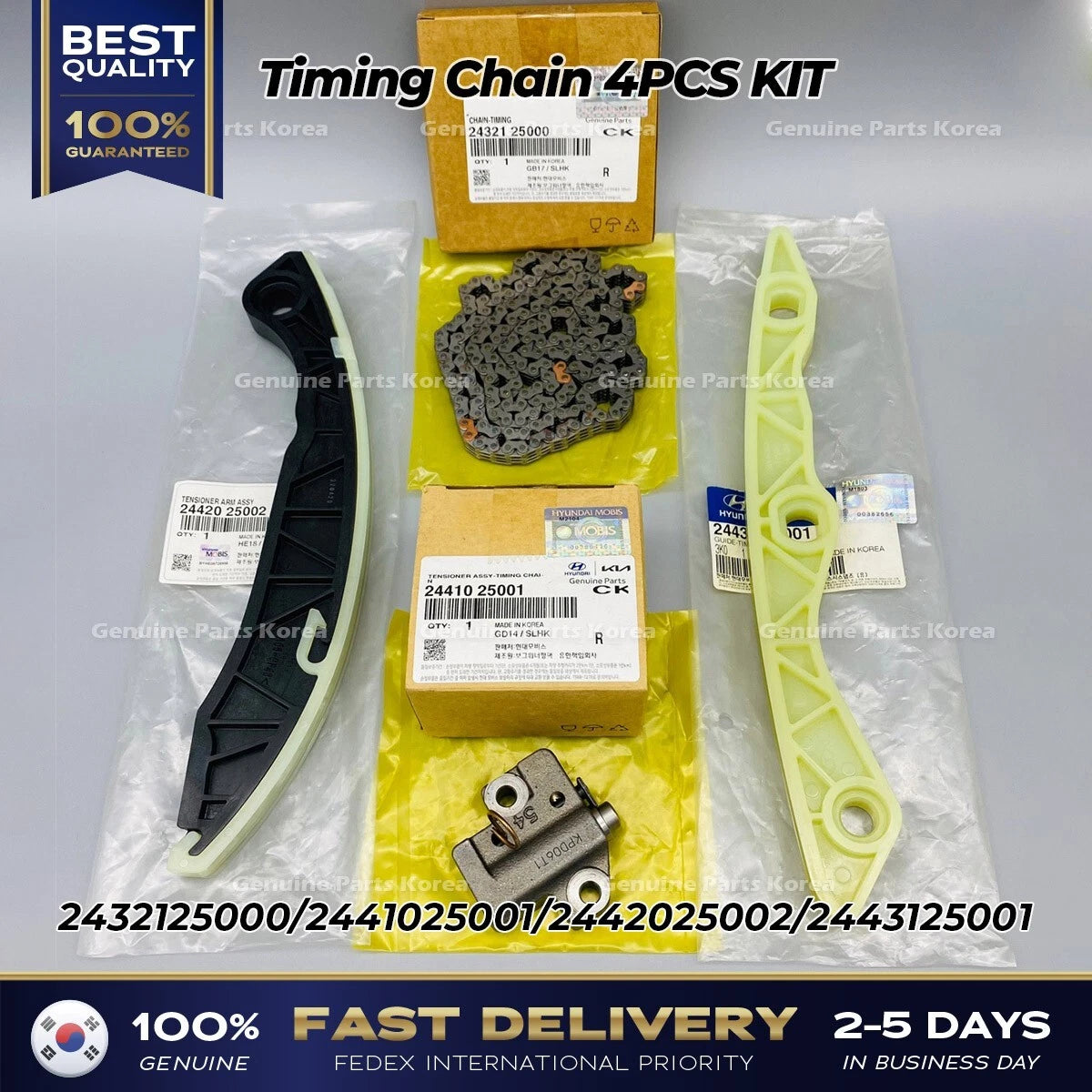 ⭐Genuine⭐ Timing Chain 4PCS KIT for Hyundai Sonata Genesis Coupe Kia Sorento