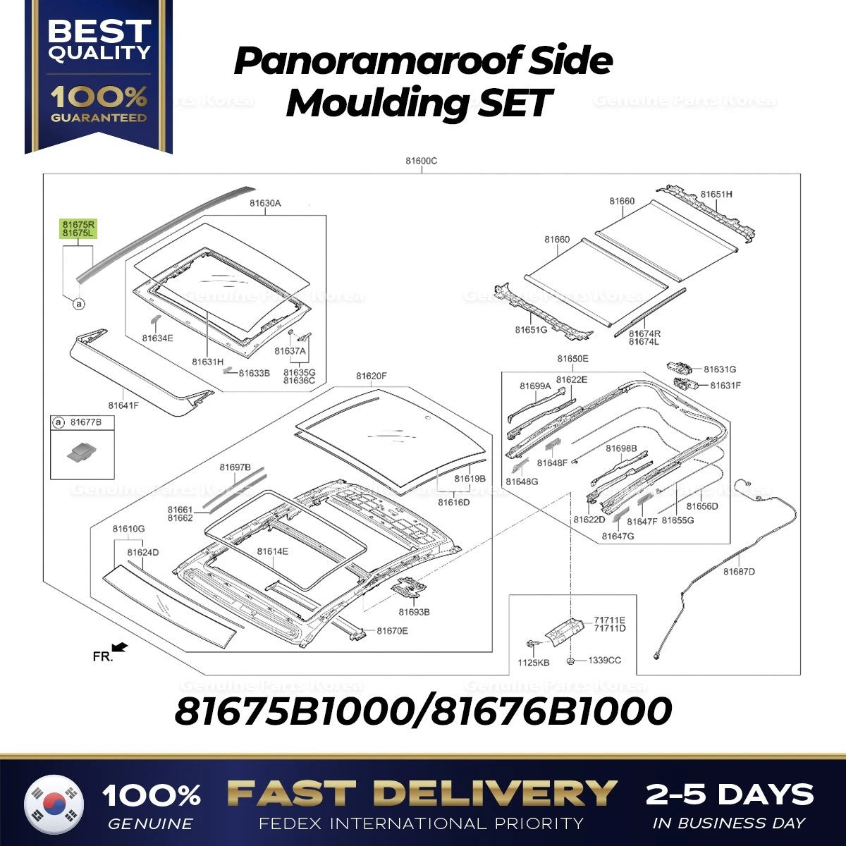 ⭐Genuine⭐ Panoramaroof Side Moulding SET 81675B1000 81676B1000 for Genesis G80