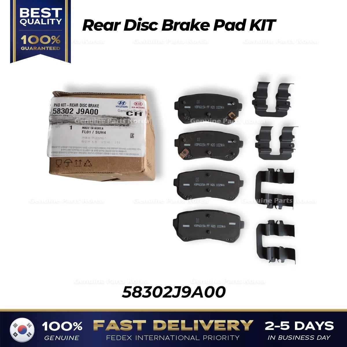 ⭐Genuine⭐ Rear Disc Brake Pad KIT 58302J9A00 for Hyundai Kona Kia Seltos