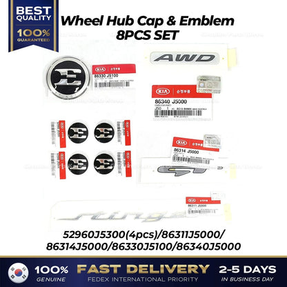 Genuine Wheel Hub Cap & Emblem 8PCS SET 52960J5300 for Kia Stinger