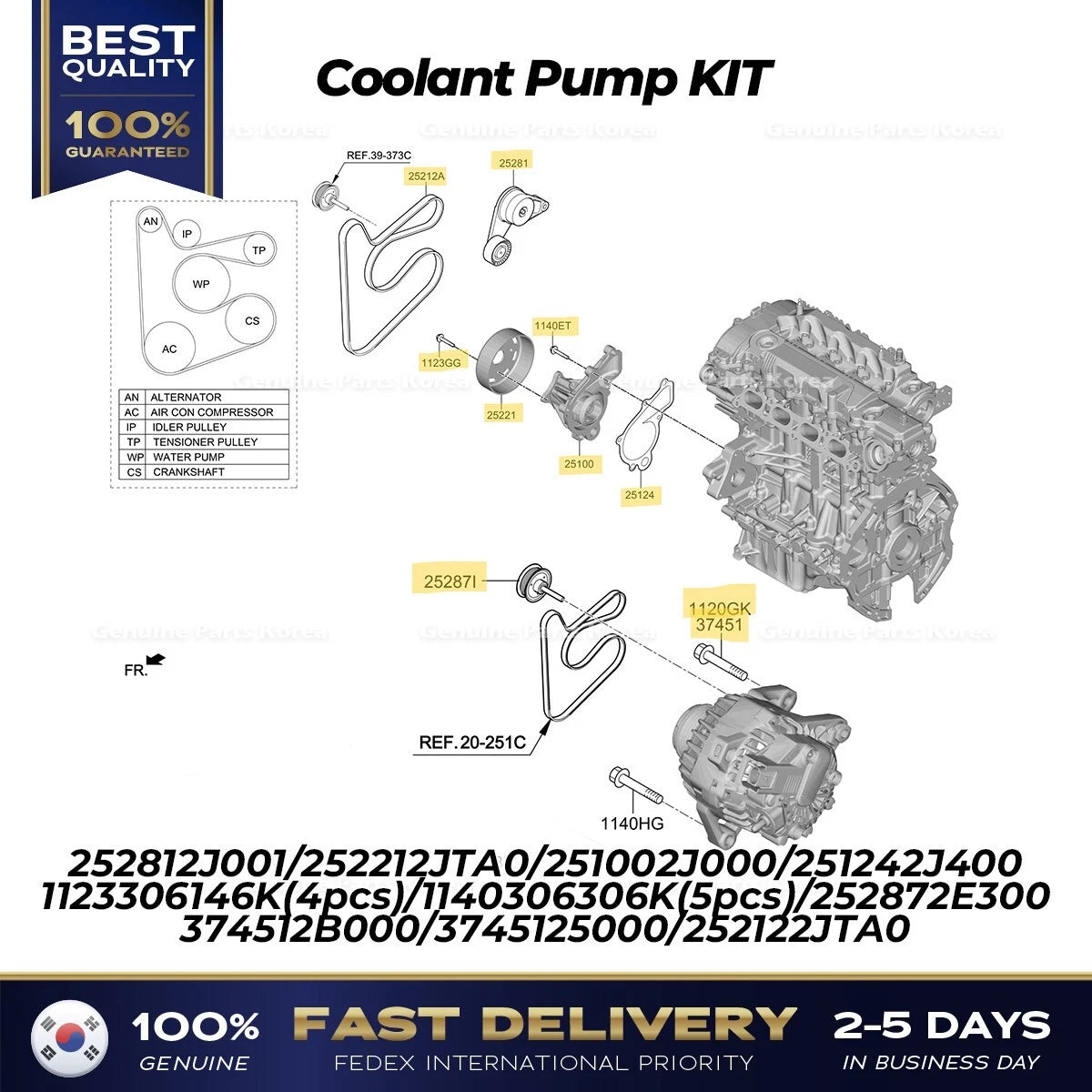 ⭐Genuine⭐ Coolant Pump KIT 251002J000 for Hyundai Sonata