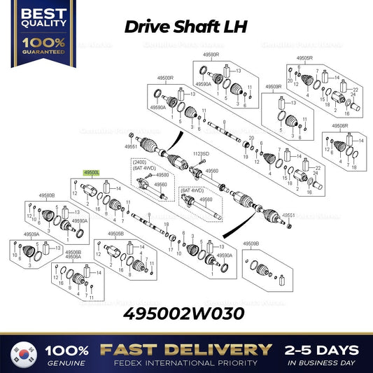 ⭐Genuine⭐ Drive Shaft LH 495002W030 for Hyundai Maxcruz Santa Fe