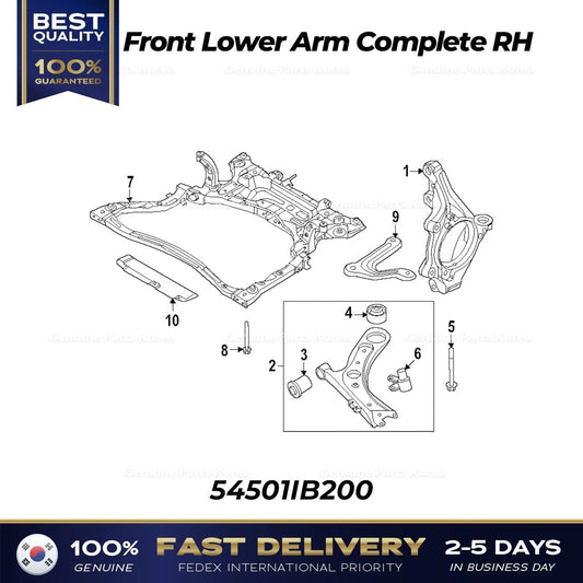 ⭐Genuine⭐ Front Lower Arm Complete RH 54501IB200 for Hyundai Elantra N