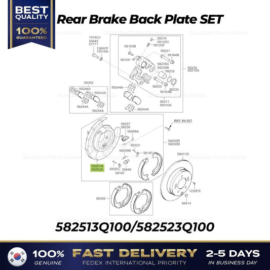 ⭐Genuine⭐ Rear Brake Back Plate SET 582513Q100 582523Q100 for Hyundai Sonata